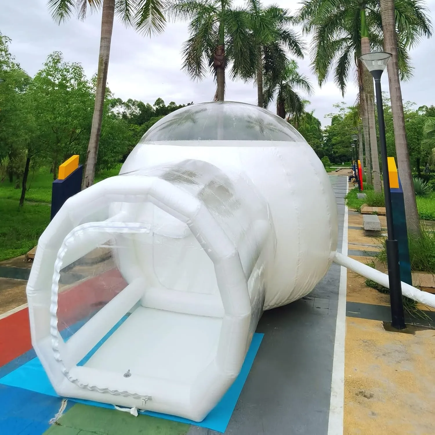 Transparent Inflatable Bubble Tent Luxury Single Tunnel Bubble House Dome Greenhouse Tent with Blower 110V 350W for Outdoor Family Camping Backyard Party Festivals Stargazing