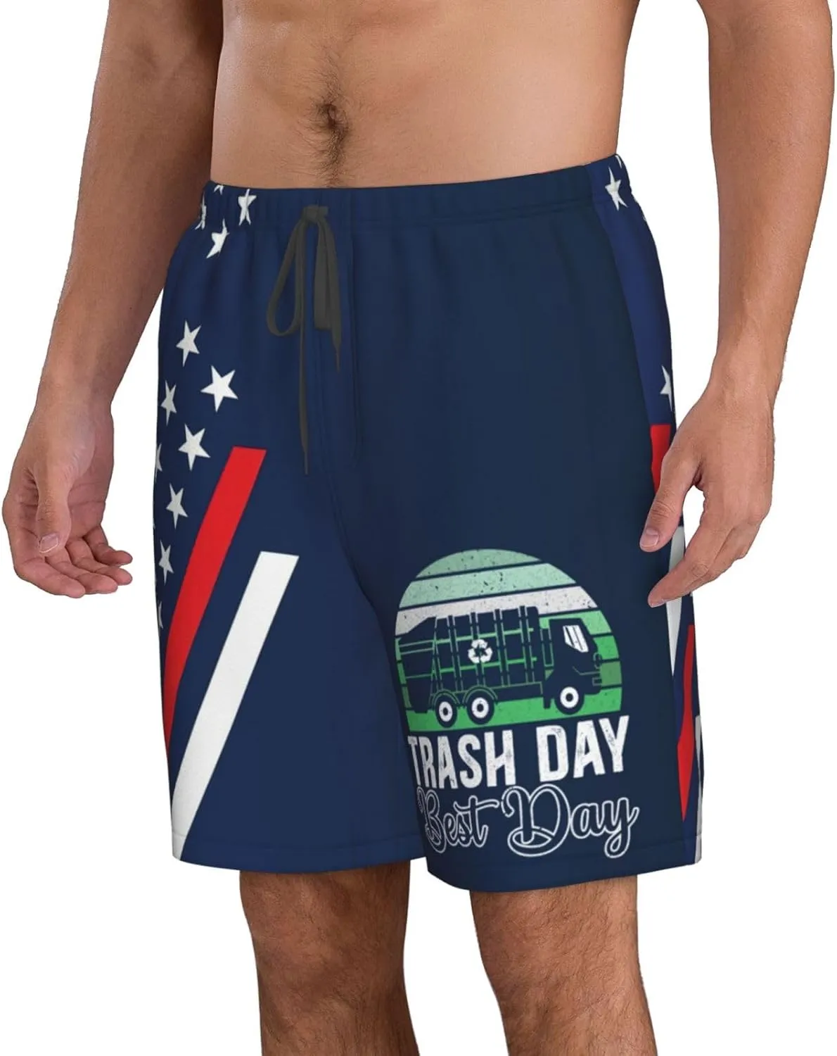 Trash Day Best Day Waste Management Garbage Truck Men's Swim Trunks Beach Shorts with Pockets Swimwear Bathing Suits