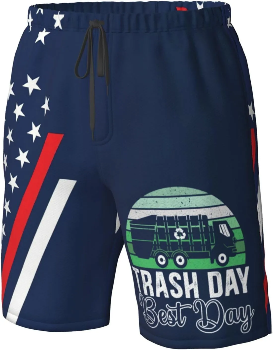 Trash Day Best Day Waste Management Garbage Truck Men's Swim Trunks Beach Shorts with Pockets Swimwear Bathing Suits