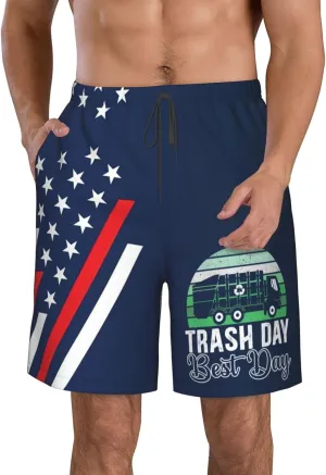 Trash Day Best Day Waste Management Garbage Truck Men's Swim Trunks Beach Shorts with Pockets Swimwear Bathing Suits