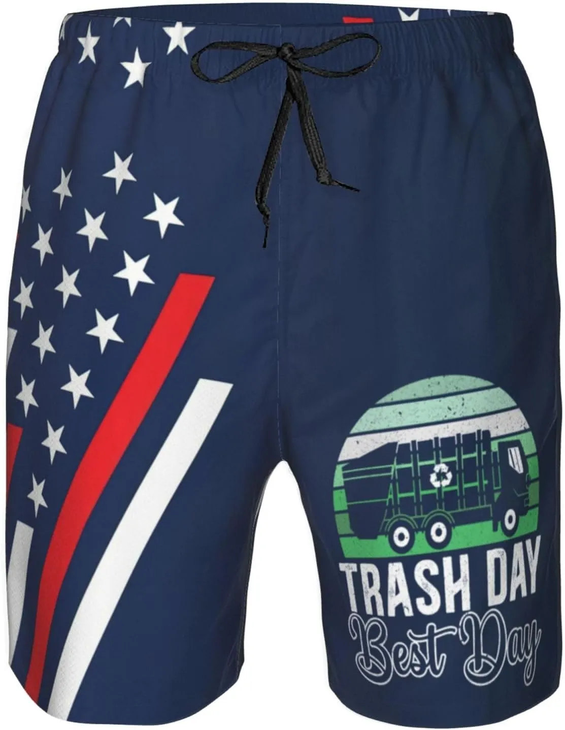 Trash Day Best Day Waste Management Garbage Truck Men's Swim Trunks Beach Shorts with Pockets Swimwear Bathing Suits