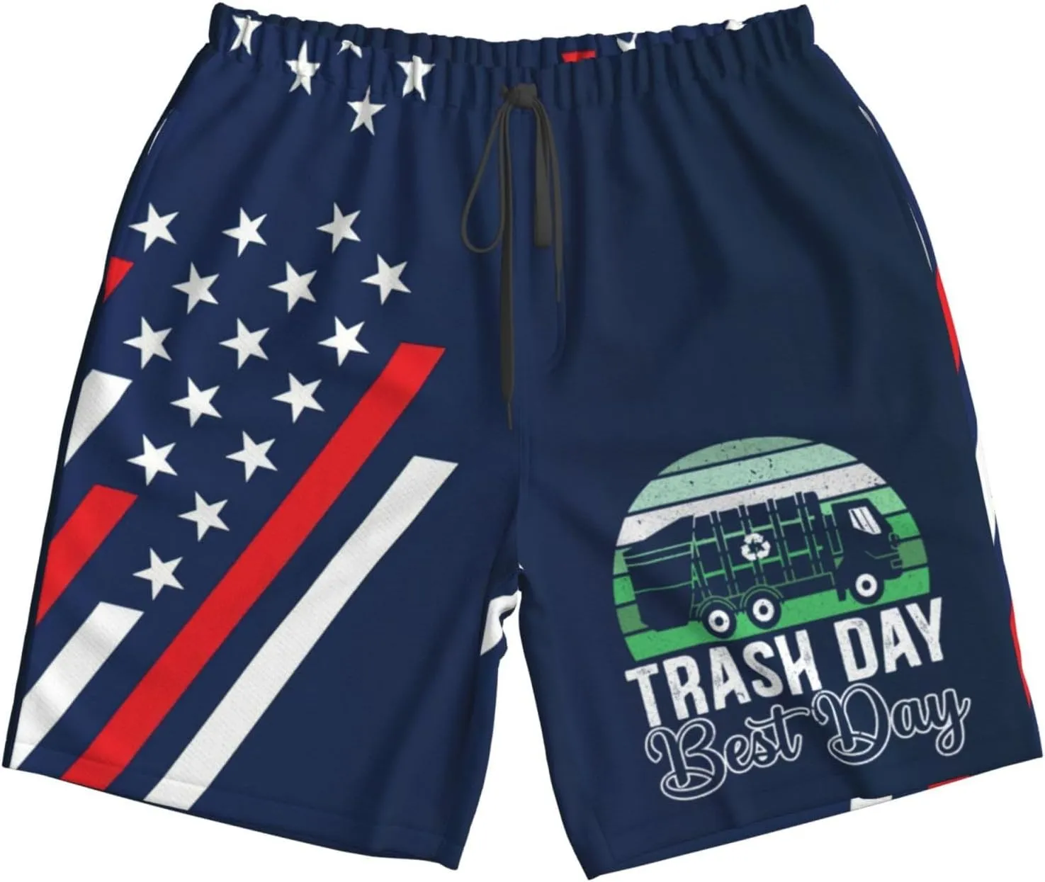 Trash Day Best Day Waste Management Garbage Truck Men's Swim Trunks Beach Shorts with Pockets Swimwear Bathing Suits
