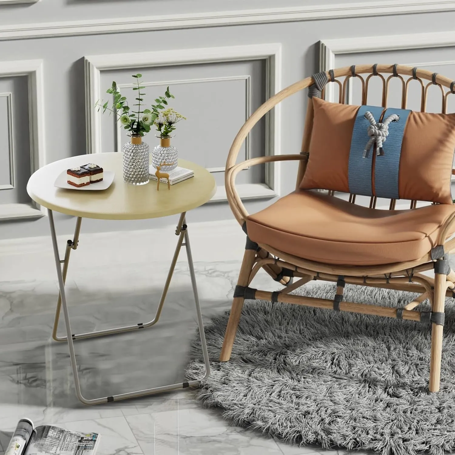 Tv Trays, Round Folding Tray Table, Dinner Tray Table with No Assembly Required&Sturdy,Snack Eating Trays Table for Living Room,17.5 x 17.5 x 26 in(Natural)