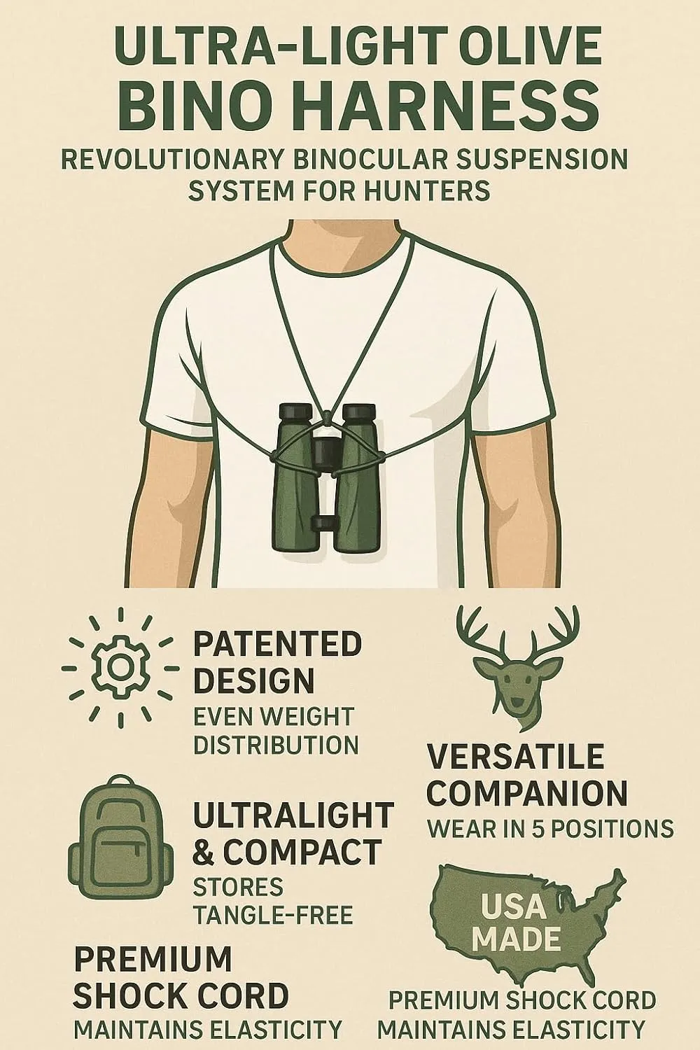 Ultra-Light Binocular Harness | Color Black | Bino Harness for Hunting | Comfortable & Easy to Use Adjustments