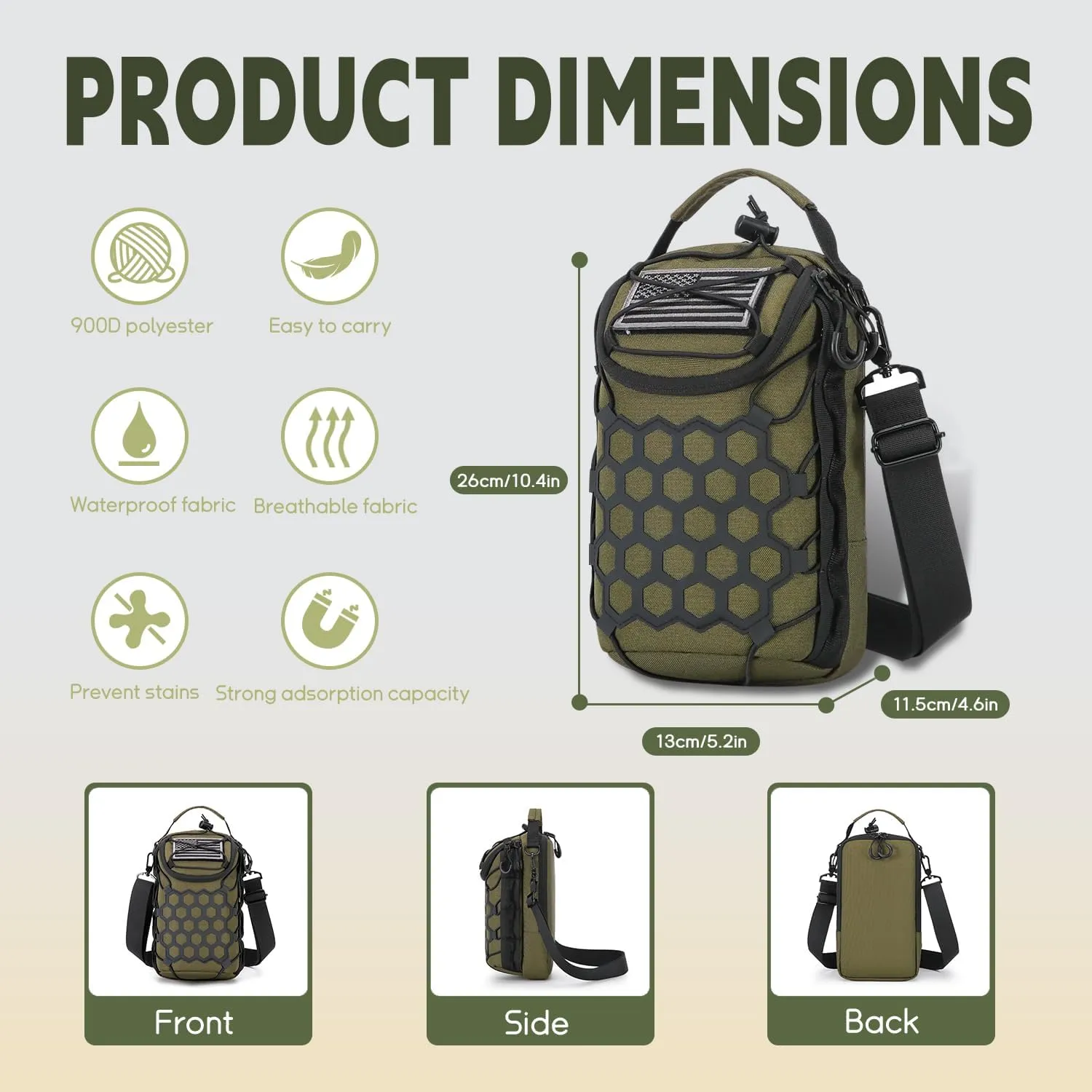 Ultra-Strong Magnetic Gym Bag - Versatile Fitness, Work, Travel & Sports Backpack with Stylish Design, Durable Material & Multi-Size Water Bottle Holder (Olive)