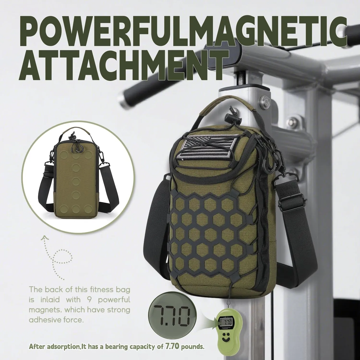 Ultra-Strong Magnetic Gym Bag - Versatile Fitness, Work, Travel & Sports Backpack with Stylish Design, Durable Material & Multi-Size Water Bottle Holder (Olive)