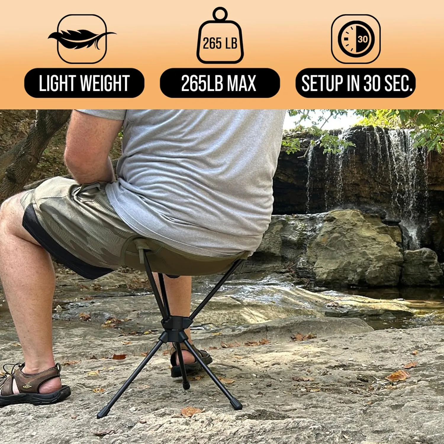 Ultralightweight 360° Rotating Camping Stool - 1.2 lbs, 265 lbs Max Load - Portable, Foldable Tripod Chair for Hiking, Hunting, Camping, Waiting in Line - Collapsible - 360 Swivel