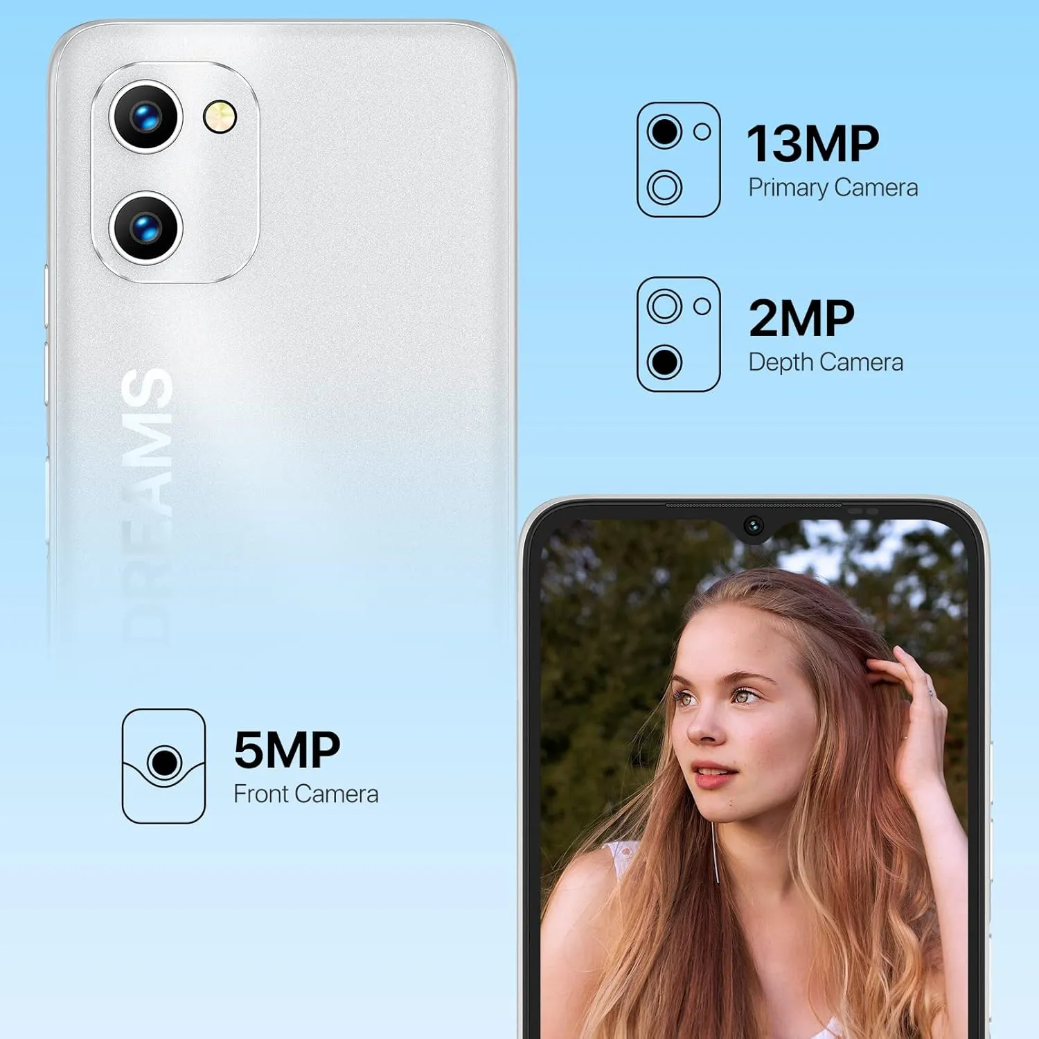 UMIDIGI C1 Cell Phone Unlocked, 5150mAh Battery with 6.52" Full Screen T-Mobile Smartphone 2GB RAM 32GB ROM 256GB Expandable 13 5MP Camera,AI face Unlock,GPS,Dual SIM,WiFi 2.4GHz/5GHz,Warranty,Silver