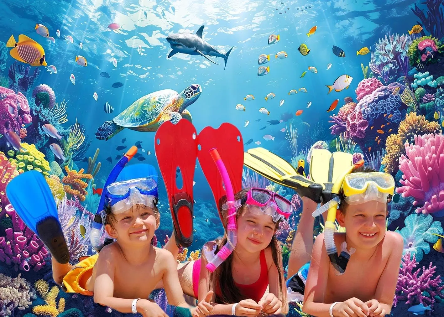 Underwater World Backdrop 8x6FT Under The Sea Photography Background Fishbowl Backdrop Under The Sea Aquarium Coral Tropical Fish Baby Shower Birthday Party Banner