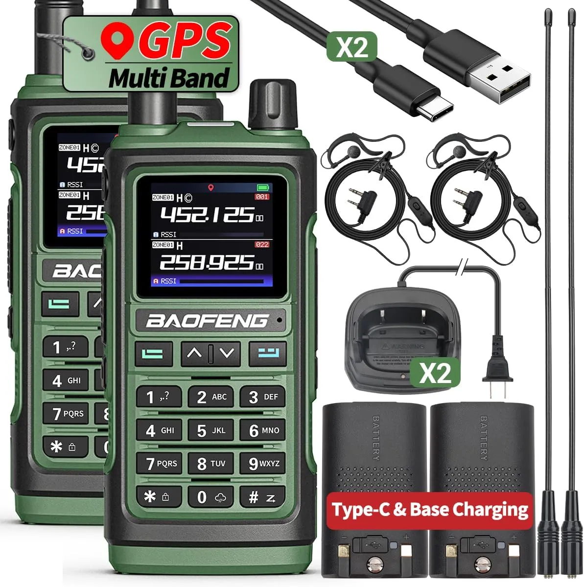 UV 17 PRO GPS Ham Radio Upgraded of UV-17R Long Range Handheld Walkie Talkies 999 Channels NOAA Weather Receiver Copy Frequency USB-C Charger Walkie Talkie High Gain Antenna, 2 Pack