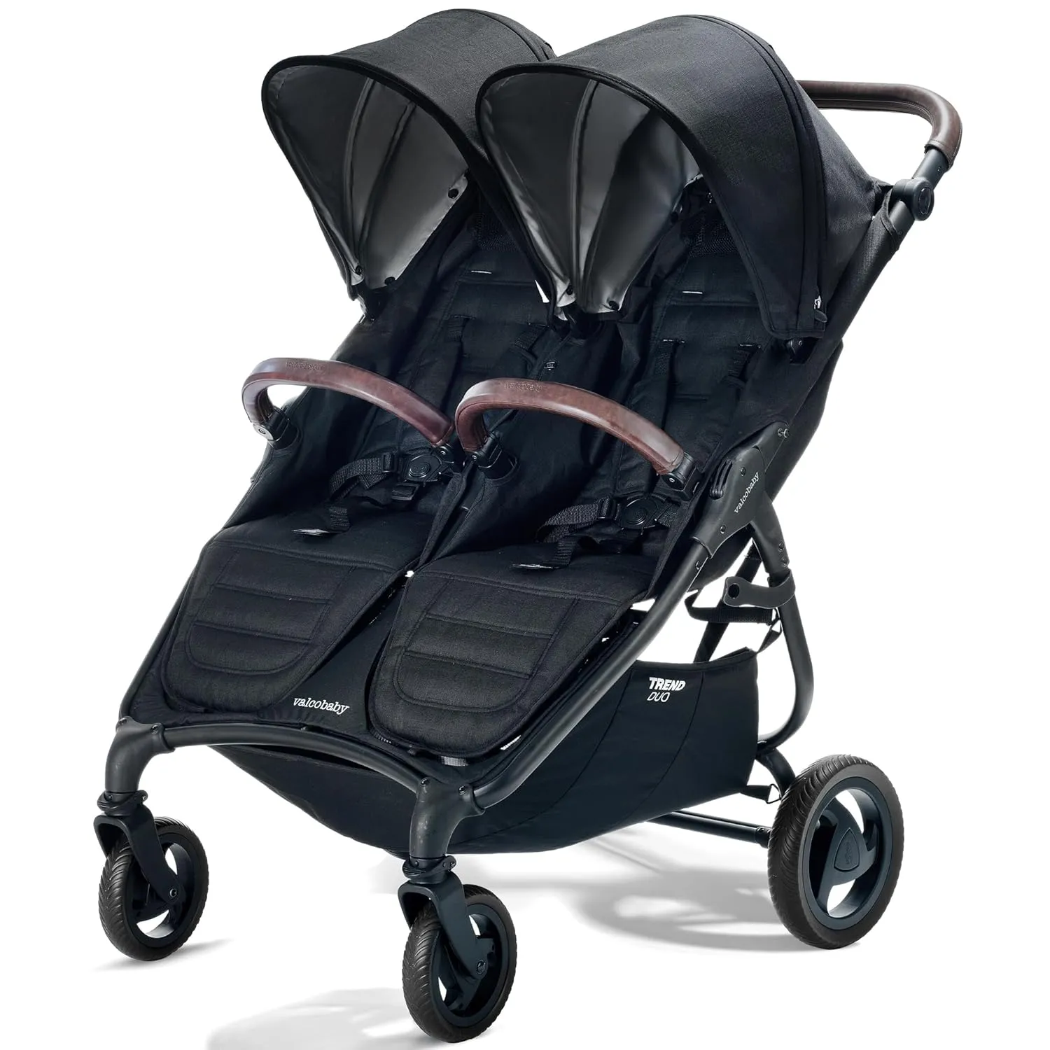 Valco Baby Trend Duo Light Weight Side by Side Double Stroller 2023 (Night Black) - Easy and Compact fold, Multi-Position Recline, Large Canopy, Independent Twin Vents and More - Luxurious Twin Pram