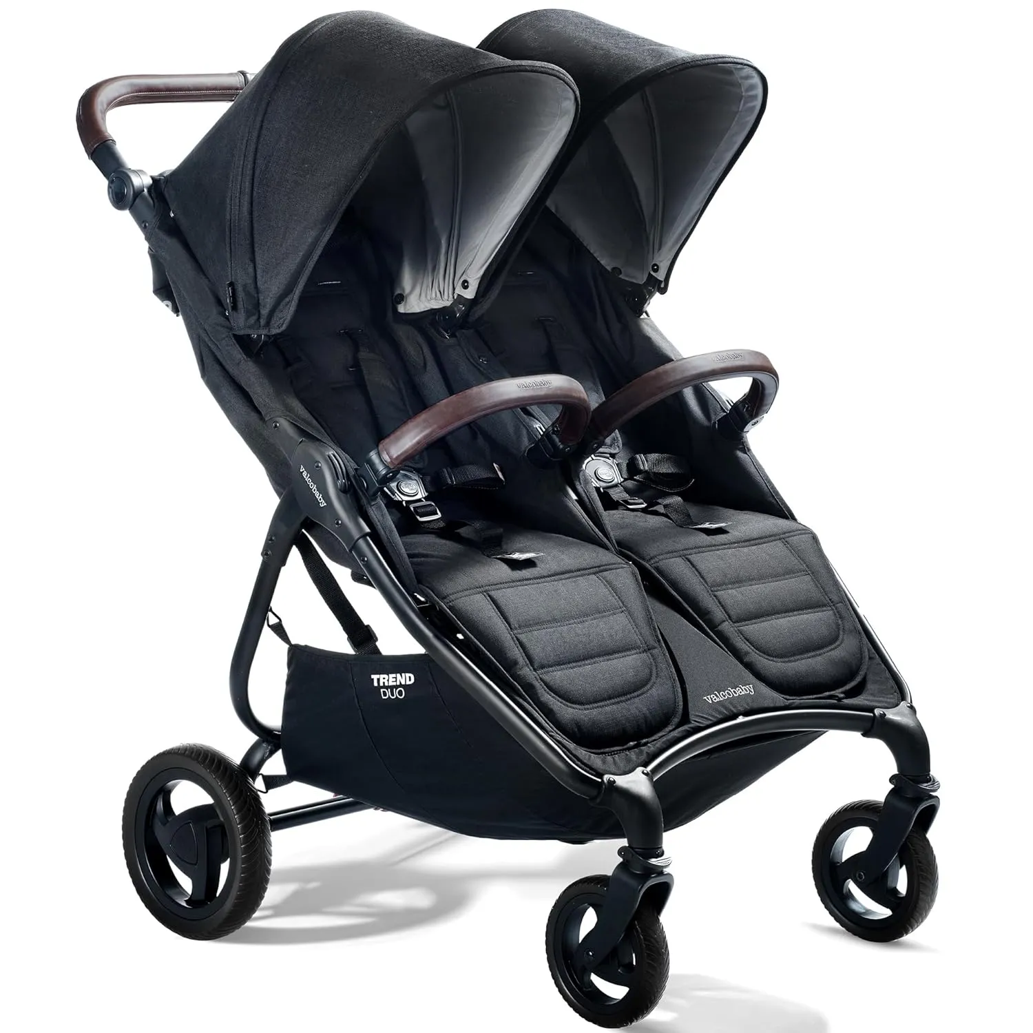 Valco Baby Trend Duo Light Weight Side by Side Double Stroller 2023 (Night Black) - Easy and Compact fold, Multi-Position Recline, Large Canopy, Independent Twin Vents and More - Luxurious Twin Pram