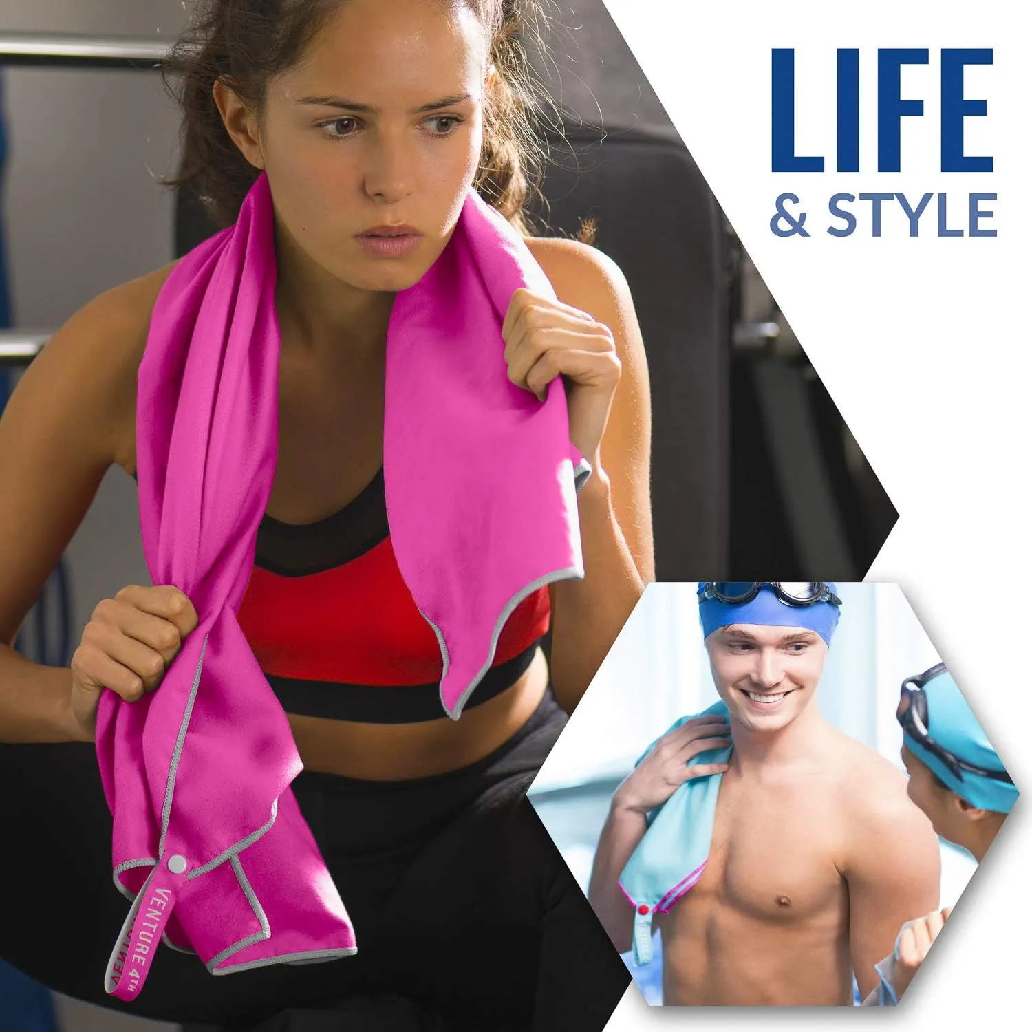 VENTURE 4TH Quick Dry Travel Towel - Fast Drying Ultra Soft Microfiber Towels - Essential for Camping, Backpacking, Yoga, Swimming, Gym, Sports and Beach - 3 Compact Sizes
