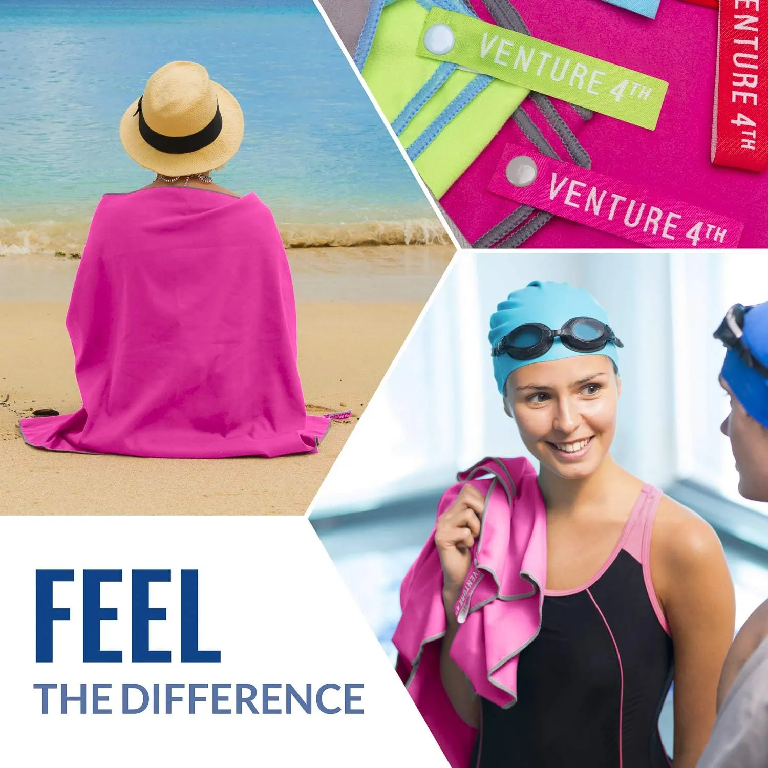 VENTURE 4TH Quick Dry Travel Towel - Fast Drying Ultra Soft Microfiber Towels - Essential for Camping, Backpacking, Yoga, Swimming, Gym, Sports and Beach - 3 Compact Sizes