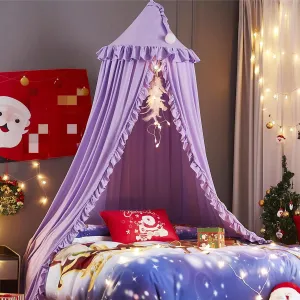 VETHIN Bed Canopy for Girls Kids,Princess Round Dome Children Dreamy Mosquito Net Bedding Girls Room Castle Play Tent Hanging House Decor Reading Nook Canopies (Purple)