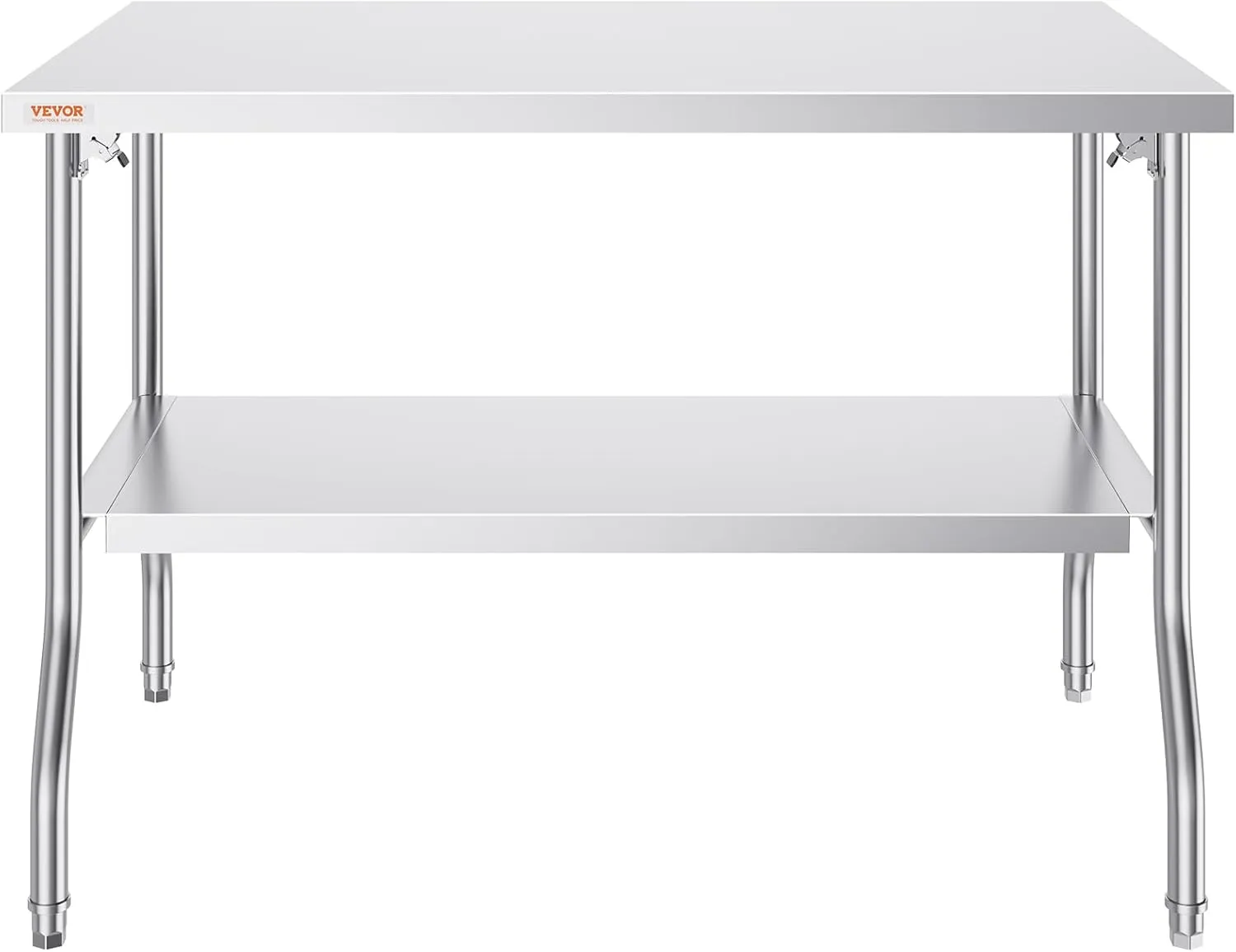 VEVOR Commercial Worktable Workstation 48x30 Inch Folding Commercial Prep Table, Double-Shelf Stainless Steel Folding Table, Kitchen Work Table with 772 lbs Load Silver Stainless Steel Kitchen Island