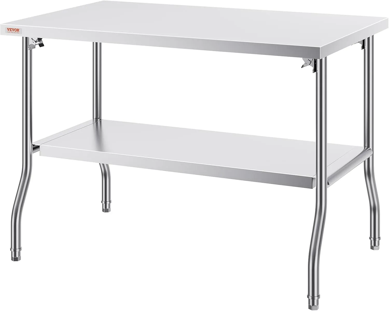 VEVOR Commercial Worktable Workstation 48x30 Inch Folding Commercial Prep Table, Double-Shelf Stainless Steel Folding Table, Kitchen Work Table with 772 lbs Load Silver Stainless Steel Kitchen Island