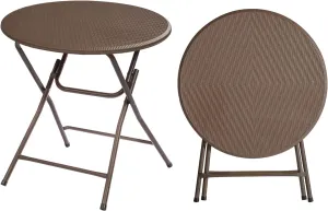 VINGLI 32" Round Folding Commercial Banquet Table, Portable Plastic Coffee Card Dining Table for Kitchen or Outdoor Party Wedding Event, 1 Pack, Brown