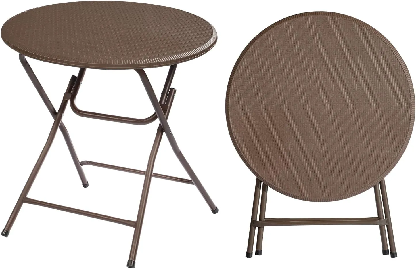 VINGLI 32" Round Folding Commercial Banquet Table, Portable Plastic Coffee Card Dining Table for Kitchen or Outdoor Party Wedding Event, 1 Pack, Brown