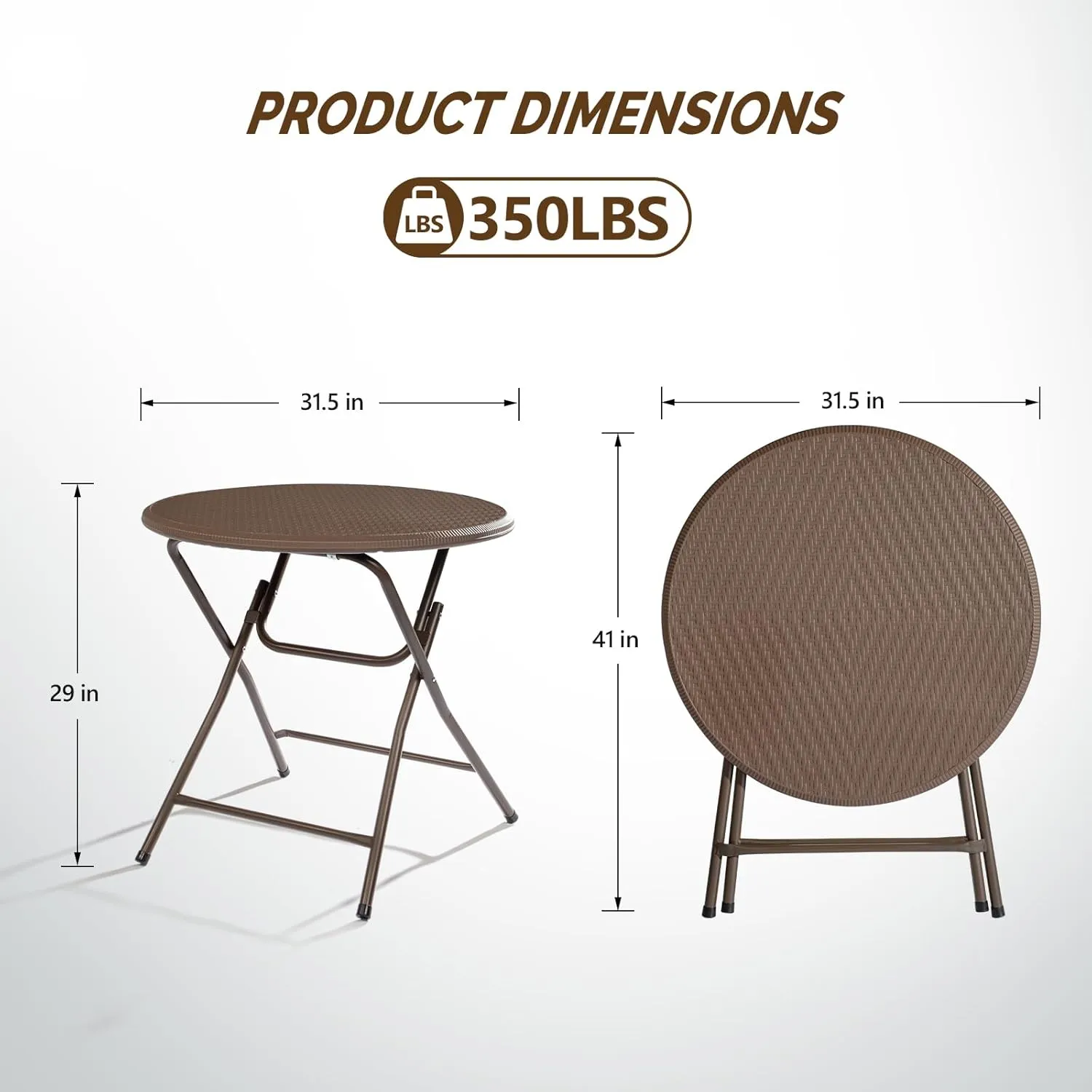VINGLI 32" Round Folding Commercial Banquet Table, Portable Plastic Coffee Card Dining Table for Kitchen or Outdoor Party Wedding Event, 1 Pack, Brown