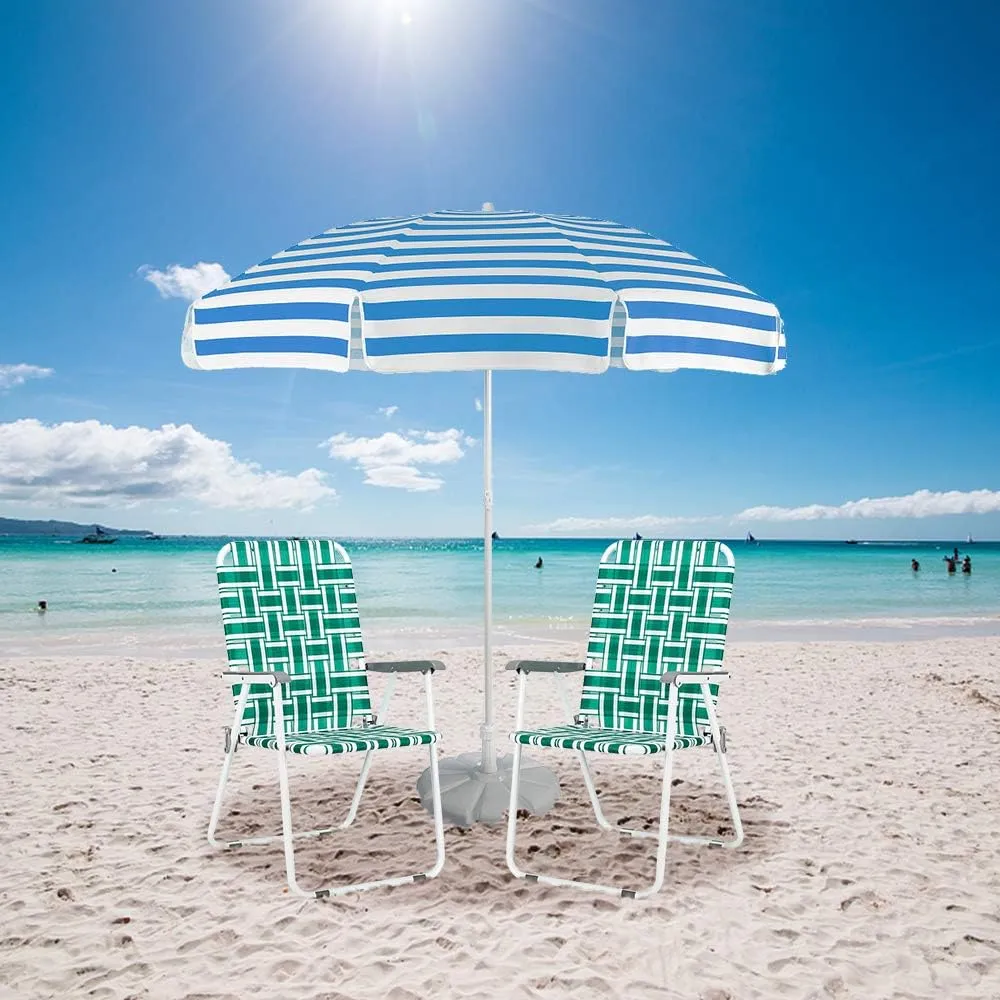 VINGLI Patio Lawn Webbed Folding Chairs Set of 2, Outdoor Beach Chair Portable Dining Chair for Yard, Garden (Green, Classic)