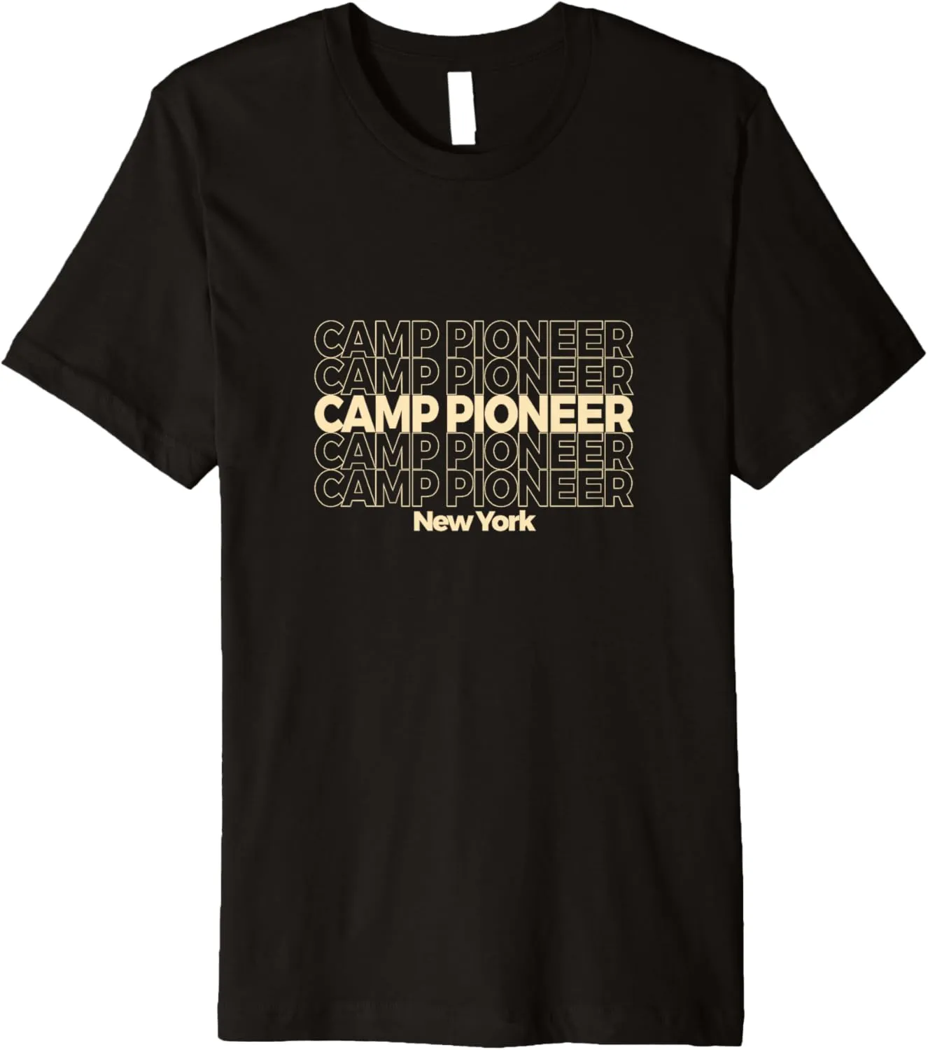 Vintage Camp Pioneer, New York Repeating Text Premium T-Shirt