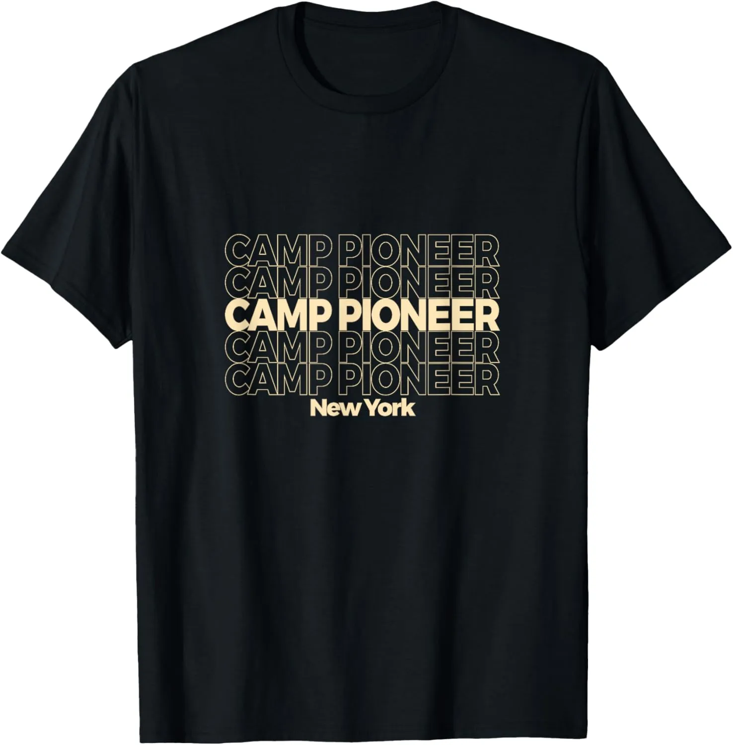 Vintage Camp Pioneer, New York Repeating Text T-Shirt