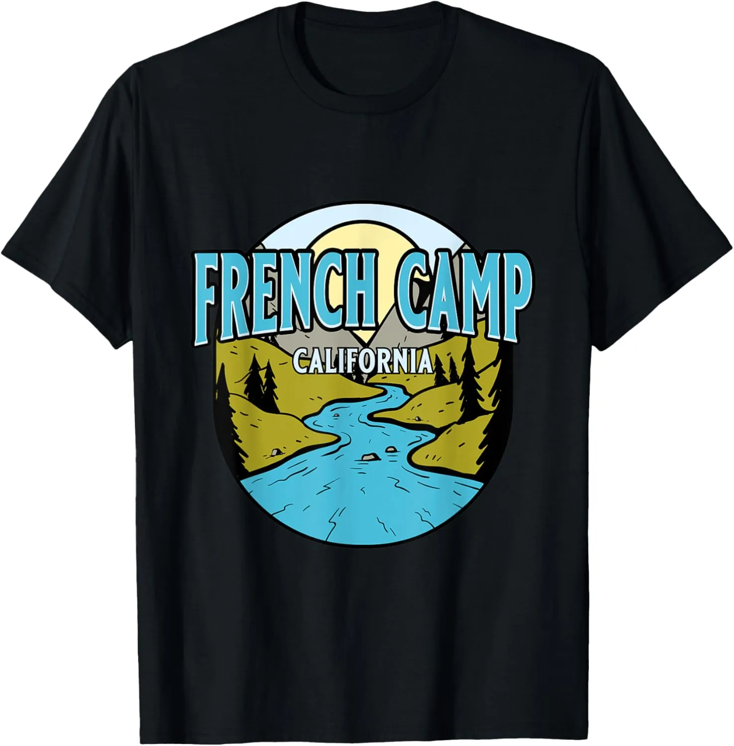 Vintage French Camp, California River Valley Souvenir Print T-Shirt