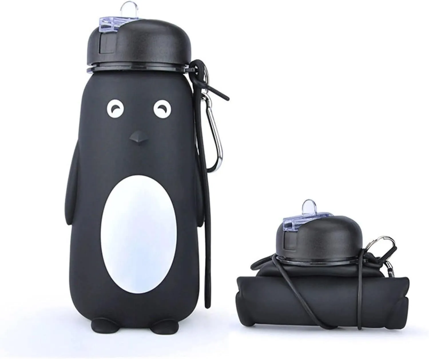 Water Bottle Cartoon Kettle Portable Anti-Fall and Leak-Proof Silicone Folding Water Cup Outdoor Sports Cup(Black Penguin Bottle)