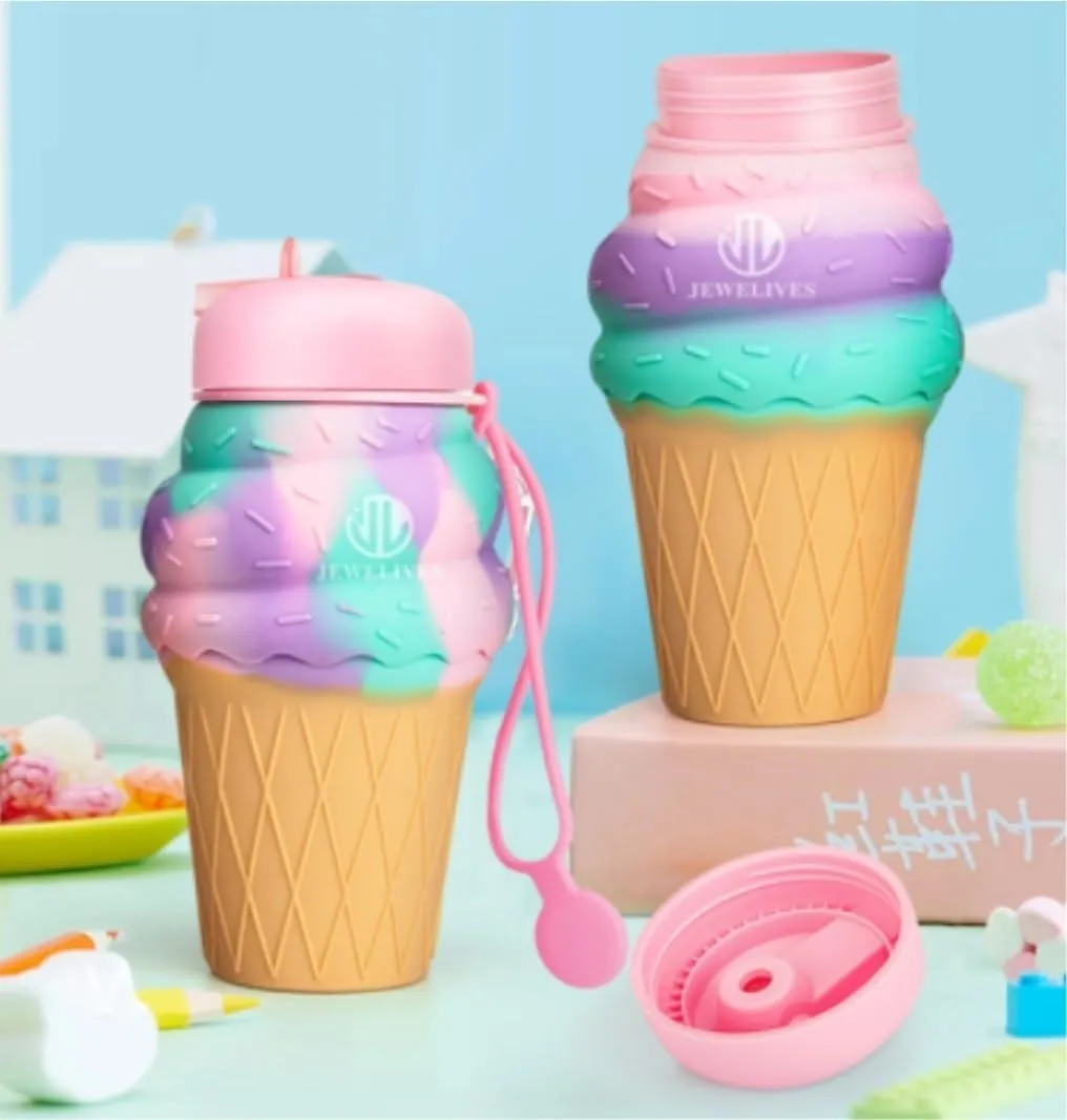 Water Bottle Cartoon Kettle Portable Anti-Fall and Leak-Proof Silicone Folding Water Cup Outdoor Sports Cup(Black Penguin Bottle)