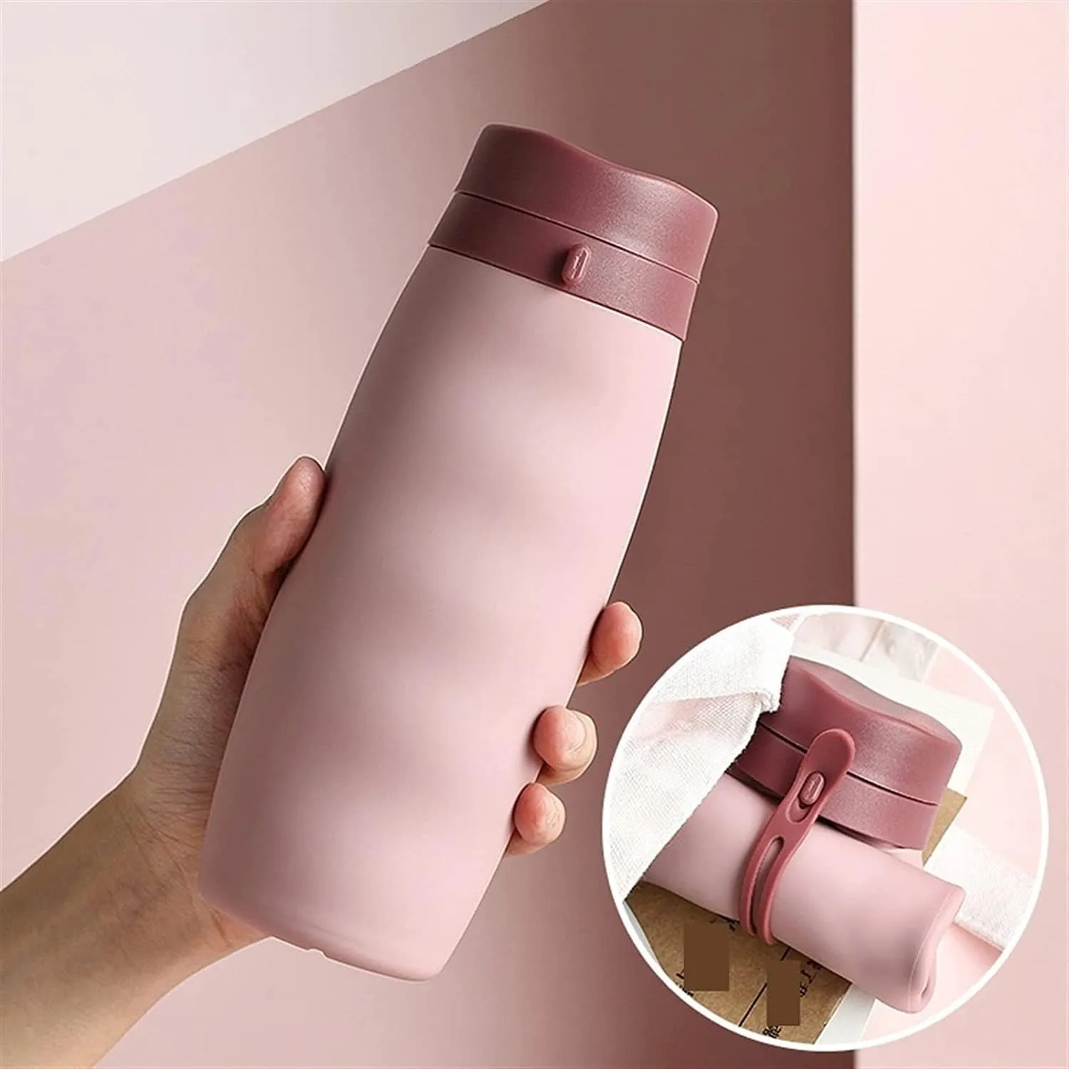 Water Bottle Silicone Water Bottle Cycling Sports Kettle Cup Outdoor Travel Folding Cup Portable Drinking Utensils(Pink)