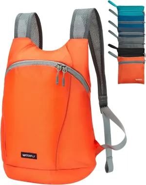 WATERFLY Foldable Lightweight Hiking Backpack: 15L Packable Traveling Daypack Men Women Ultralight Thin Casual Day Pack Bag for Outdoor Sports Camping Beach Park (Orange)