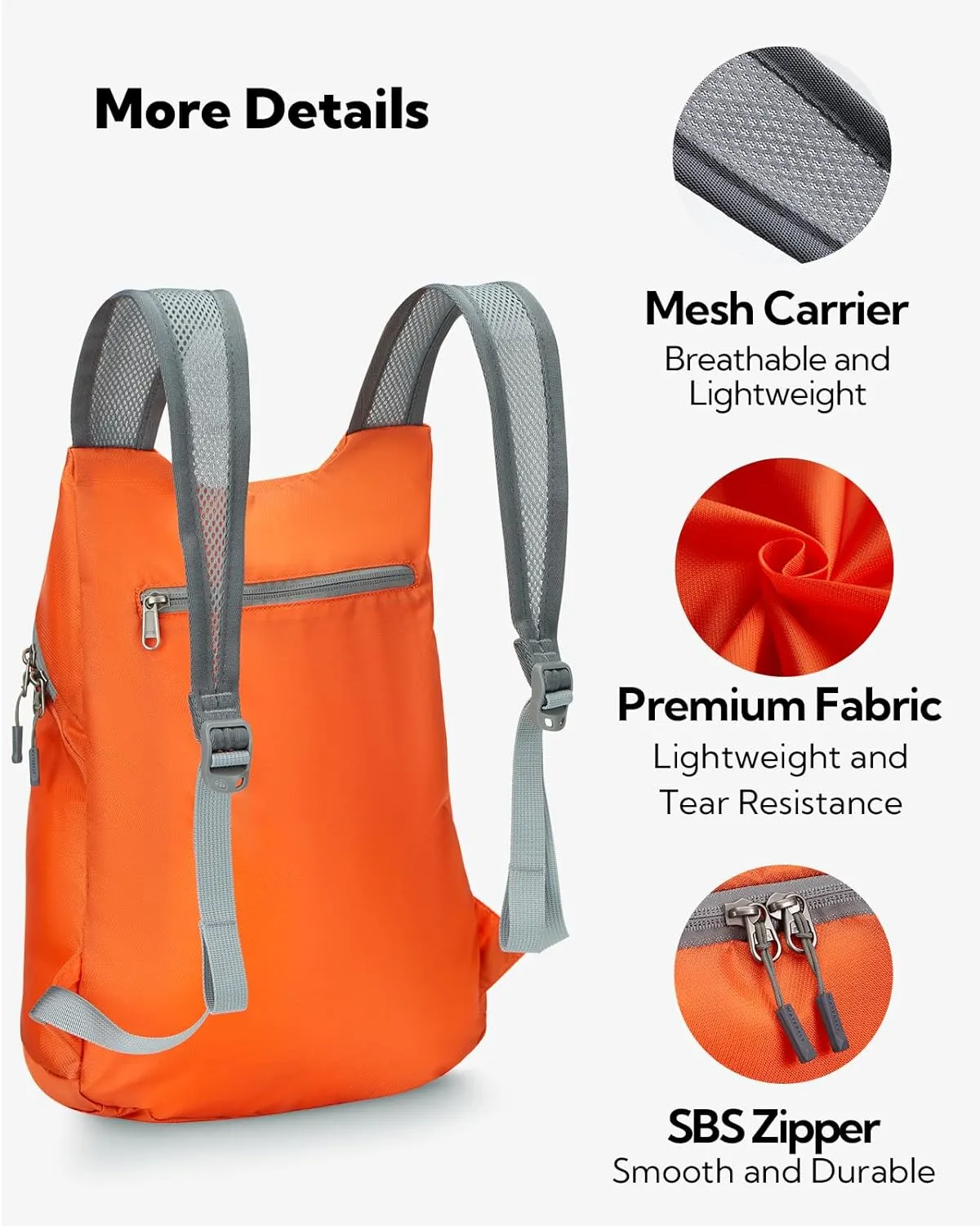 WATERFLY Foldable Lightweight Hiking Backpack: 15L Packable Traveling Daypack Men Women Ultralight Thin Casual Day Pack Bag for Outdoor Sports Camping Beach Park (Orange)