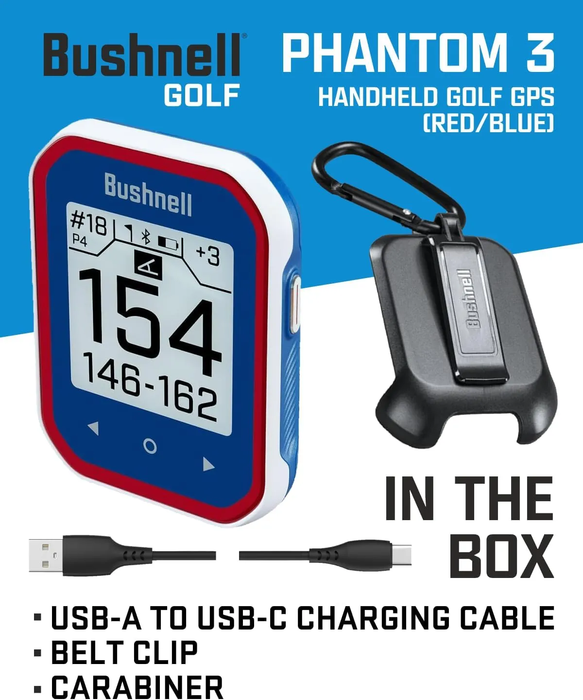 Wearable4U - Bushnell Phantom 3 GPS Rangefinder Blue with BITE Magnetic Mount and GreenView with Lens Cleaning Cloth Bundle