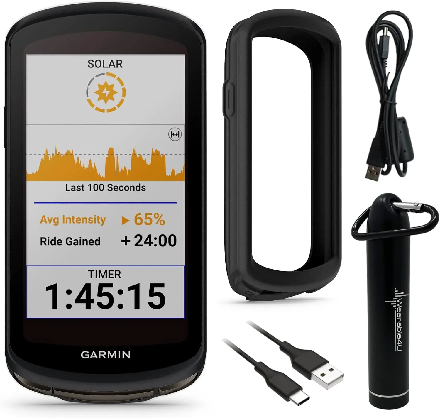 Wearable4U - Garmin Edge 1040 GPS Cycling Computer with Solar Charging Capabilities, On and Off-Road with E-Bank Bundle
