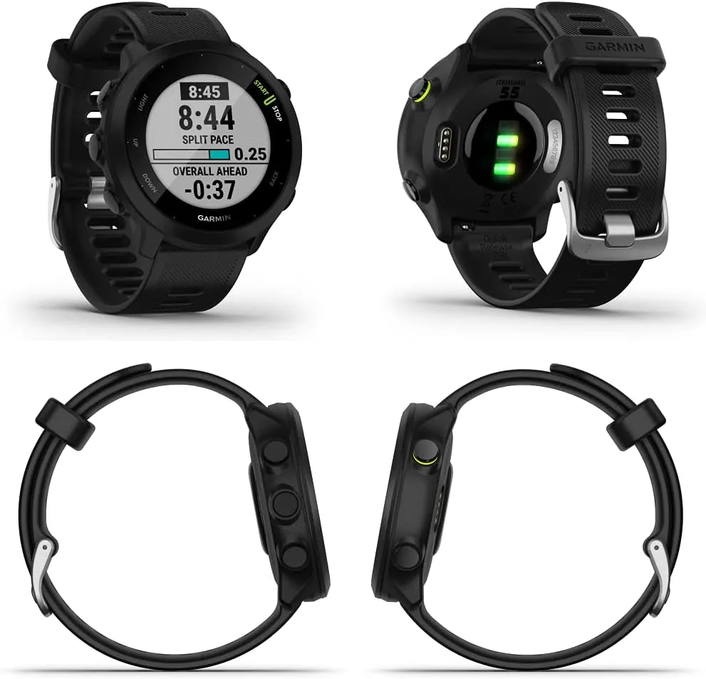 Wearable4U Garmin Forerunner 55 GPS Running 42 mm Watch with Daily Suggested Workouts, Black Black Earbuds Power Bundle