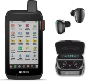 Wearable4U - Garmin Montana 750i Rugged GPS Touchscreen Navigator with 8 Megapixel Camera with Ultimate Black Earbuds with Charging Case Bundle