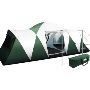 Weisshorn Family Camping Tent 12 Person Hiking Beach Tents (3 Rooms) Green-VIC_Rural