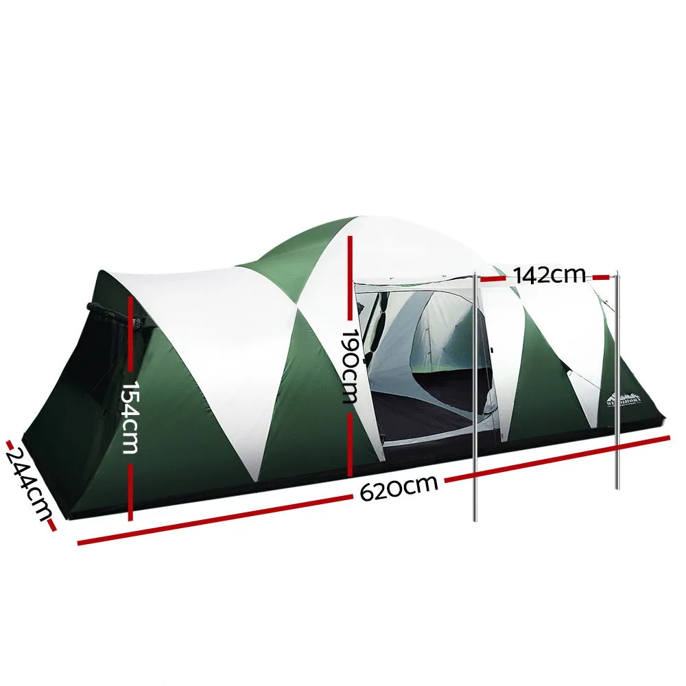 Weisshorn Family Camping Tent 12 Person Hiking Beach Tents (3 Rooms) Green-WA_Rural