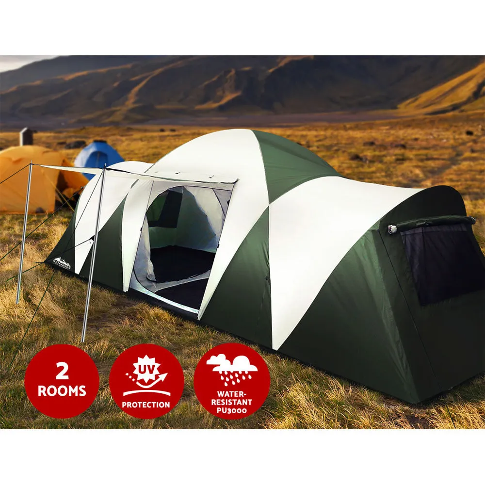 Weisshorn Family Camping Tent 12 Person Hiking Beach Tents (3 Rooms) Green-WA_Rural