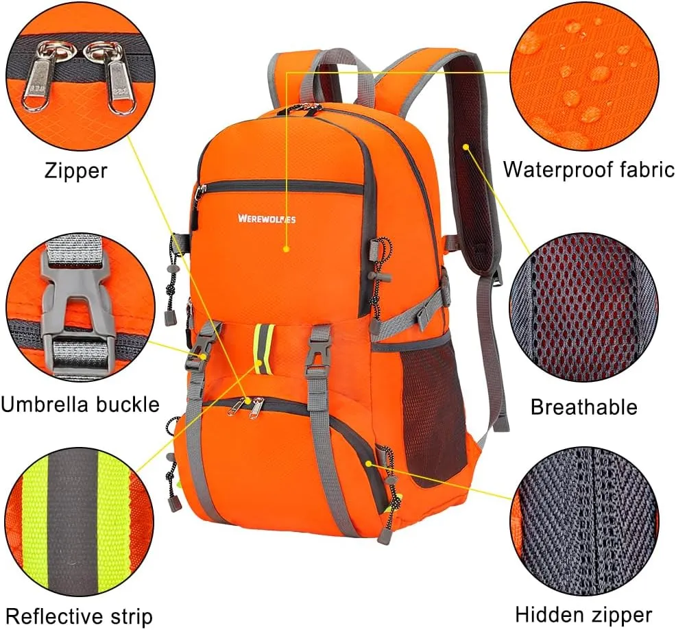 WEREWOLVES 20/35L Lightweight Hiking Backpack, Ultralight Water Resistant Packable Daypack for Women Men
