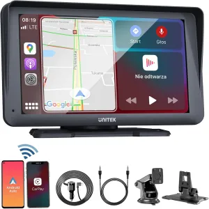 Wireless Portable Touchscreen Car Stereo - Unitek 7 inch Bluetooth Compatable Android & Apple Carplay Screen for Car Pantalla para Carros with Backup Camera/GPS Navigator/Mirror Link/Voice Control