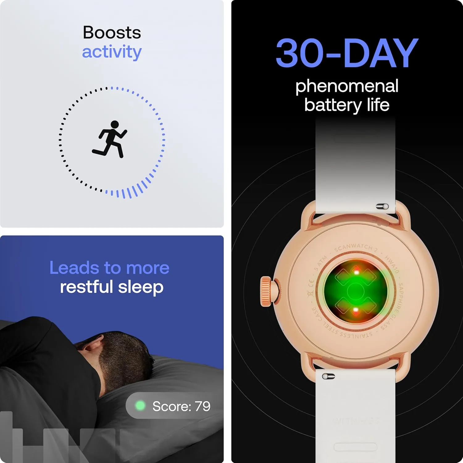 Withings ScanWatch 2 - Hybrid Smart Watch, Heart Rate Monitoring, Fitness Tracker, Cycle Tracker, Sleep Monitoring, GPS Tracker, 30-Day Battery Life, Android & Apple Compatible, HSA/FSA