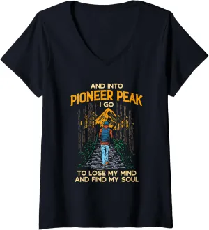 Womens And Into Pioneer Peak I Go Hiking Alaska Hiker AK Camping V-Neck T-Shirt