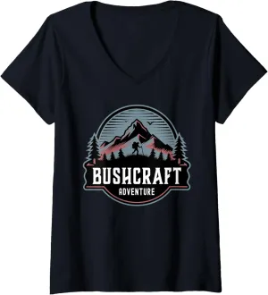 Womens Bushcraft Adventure Outdoor Survival Skills Nature Camping V-Neck T-Shirt