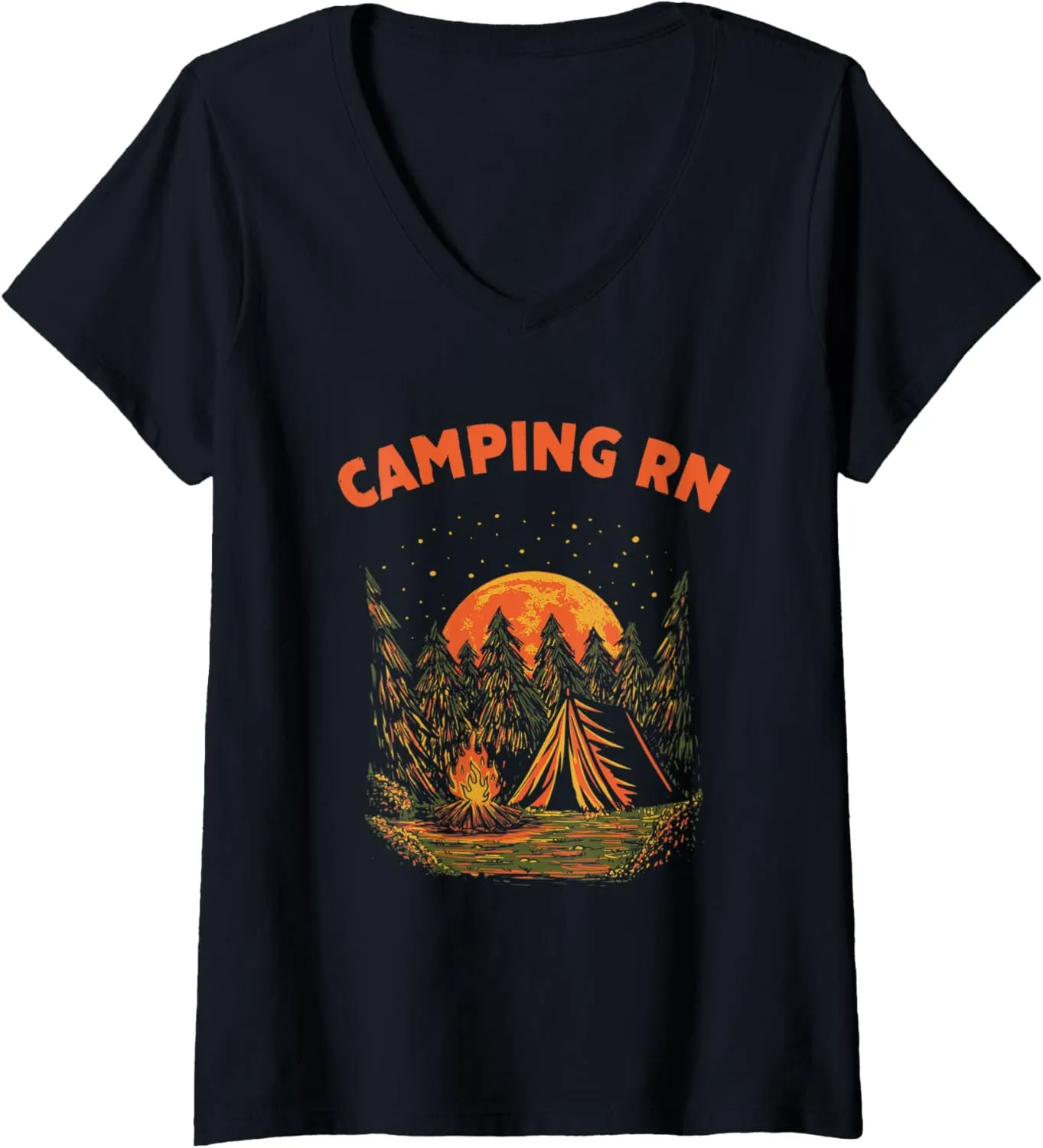 Womens Camping RN Camper Forest Camp Jungle Vacation Wildlife V-Neck T-Shirt
