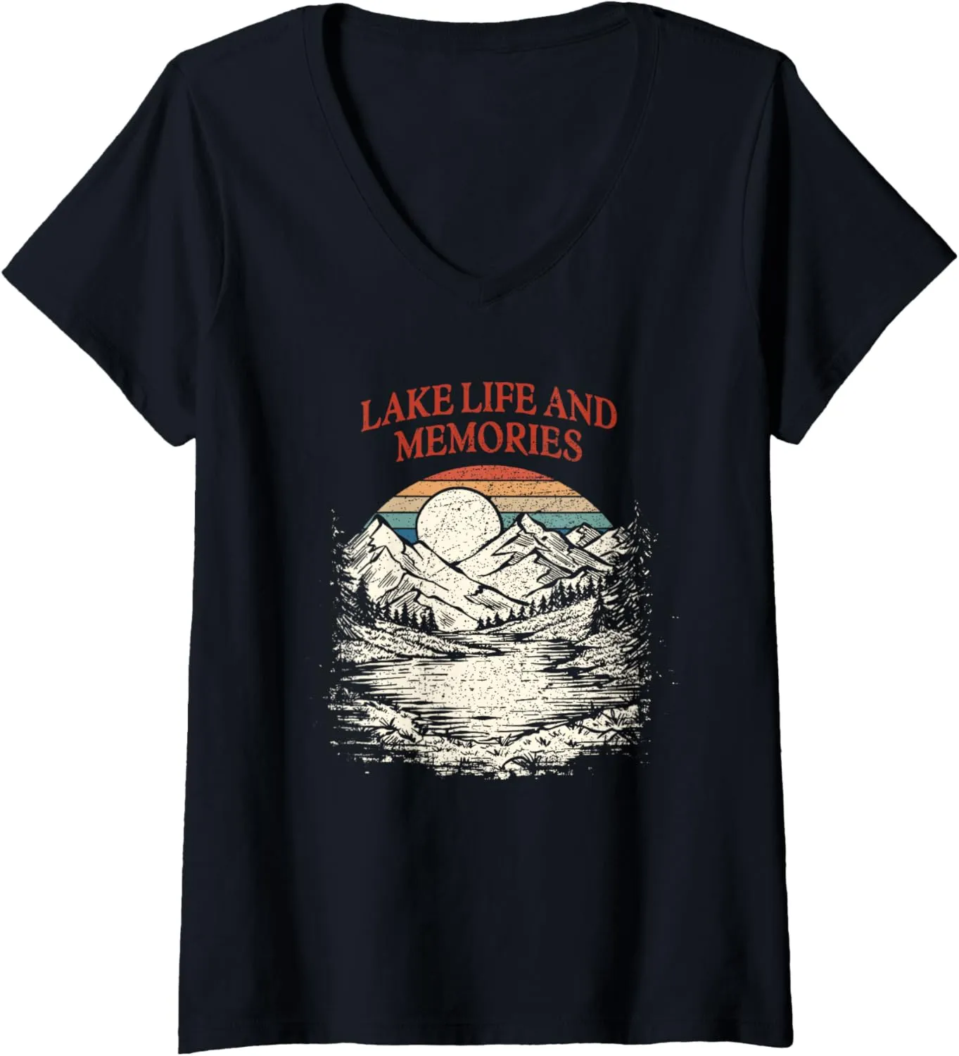 Womens Lake Life and Memories Traveler Lakes Exploration Lagoon V-Neck T-Shirt