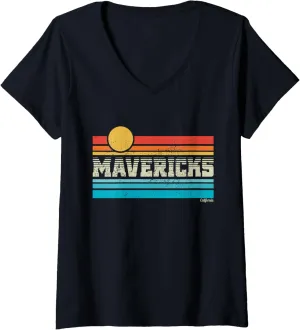 Womens Mavericks California Retro Sunset Surf Trip I Love Surfing V-Neck T-Shirt