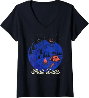 Womens Trail Dude Hiking Mountain Hiker Summit Wildlife Trip V-Neck T-Shirt