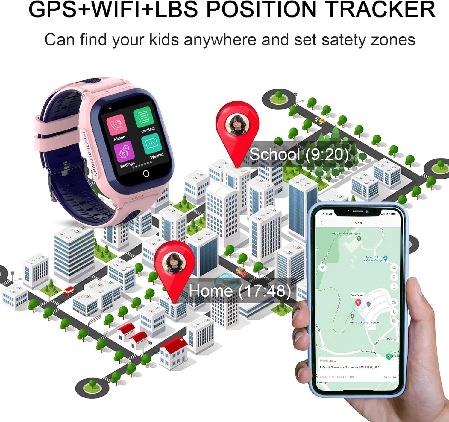 Wonlex 4G GPS Smart Watch for Kids, 1.4" Touch Screen Kids Smartwatch with SIM Card, Boys and Girls Phone Watch with SOS, Camera, Pedometer, Alarm, Music Player, Whatsapp